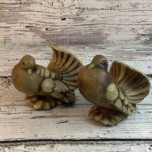 Ceramic Dove Figurines Pair (2) Bird Decor Brown‎ Home Accents 3" x 3" Vintage